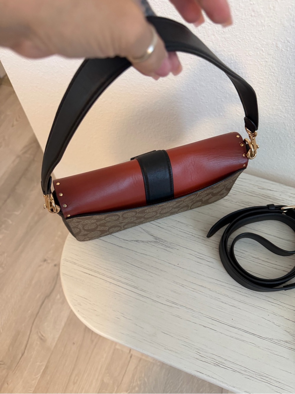 Coach Two-Tone Signature Saddle Bag in Brown and Black - Picture 7 of 15
